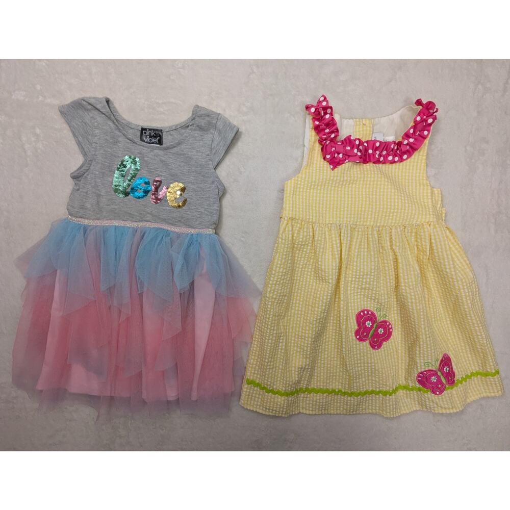 Two Girls Dresses Size 4 Emily Rose and Pink Violet